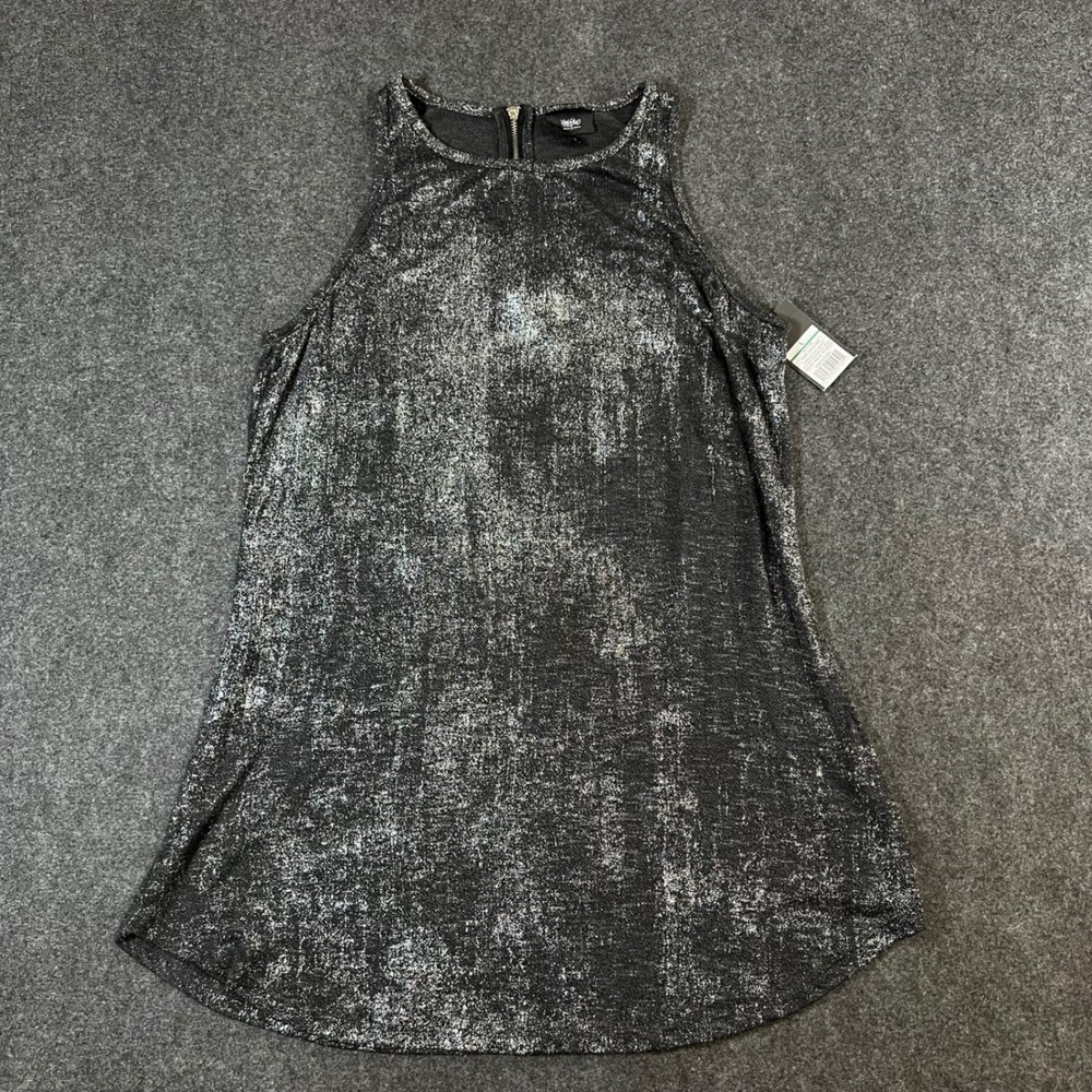 Mossimo Women Black Silver Metallic Foil Sleeveless Tank Top High Neck Large NWT